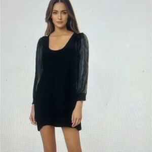 House of Harlow 1960 Bodycon Scoop Neck Knit Chiffon Sleeve Black Cocktail Dress